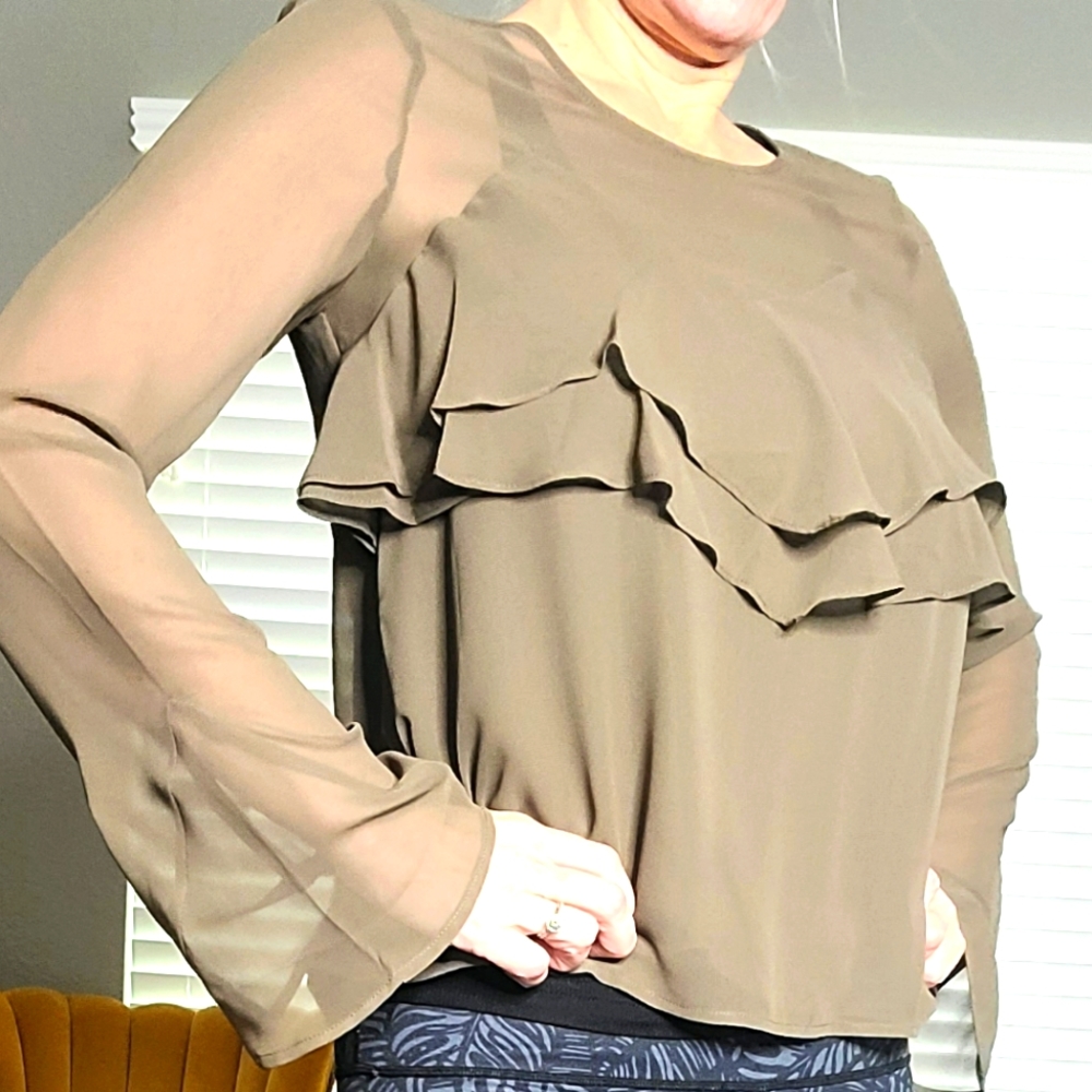 NWT Express Brown Taupe Long Sleeve Career Blouse